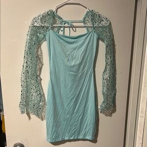 Lucy in the Sky Sequin long sleeve dress in sky blue